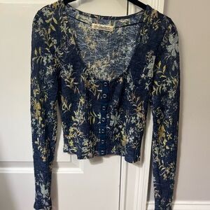We The Free Blue Floral Button-Down Blouse